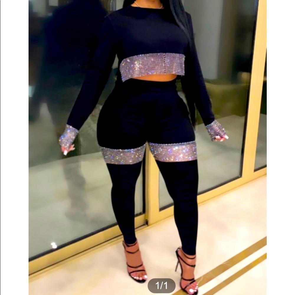 2pc fitted black sequin